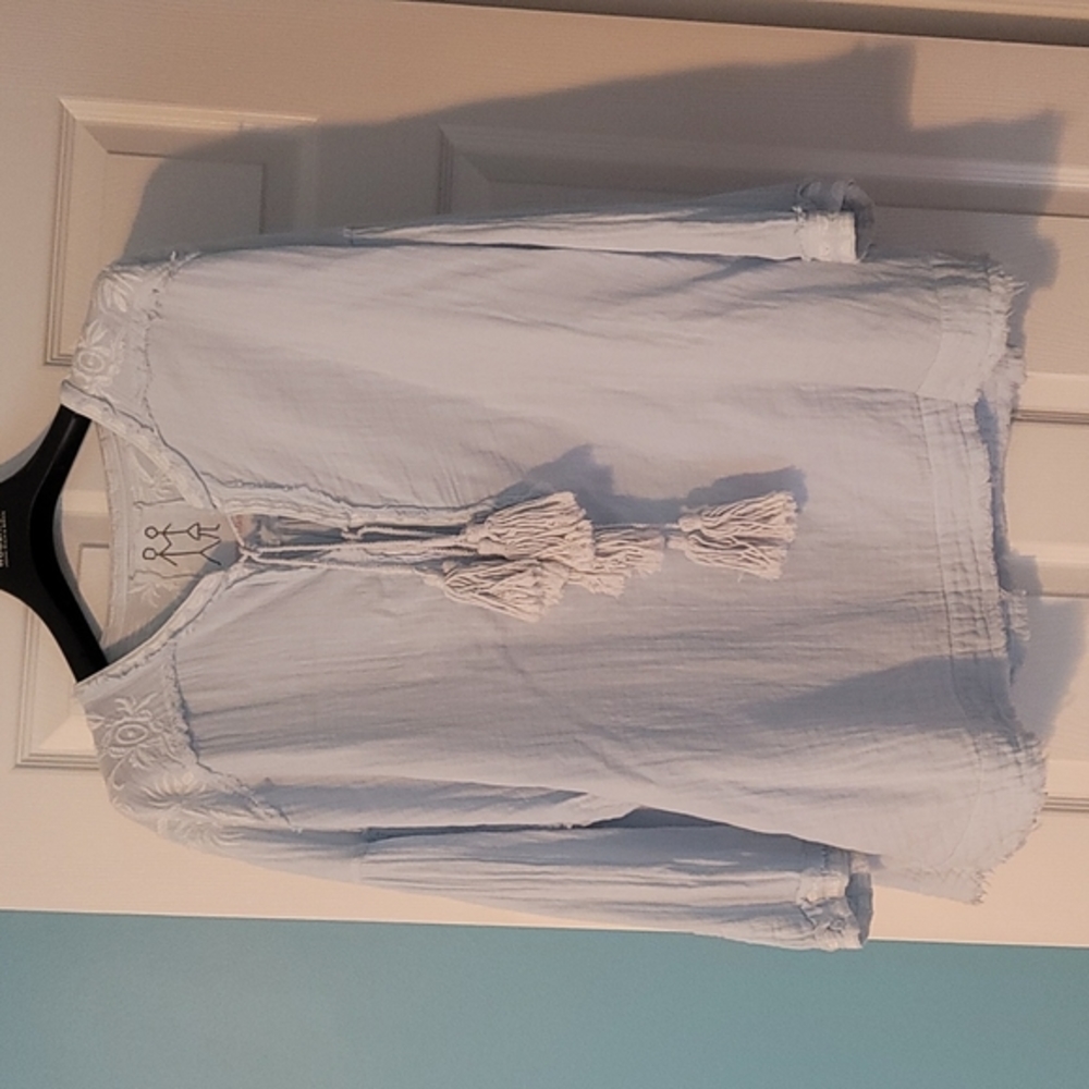 Johnny Was Gauze light blue top